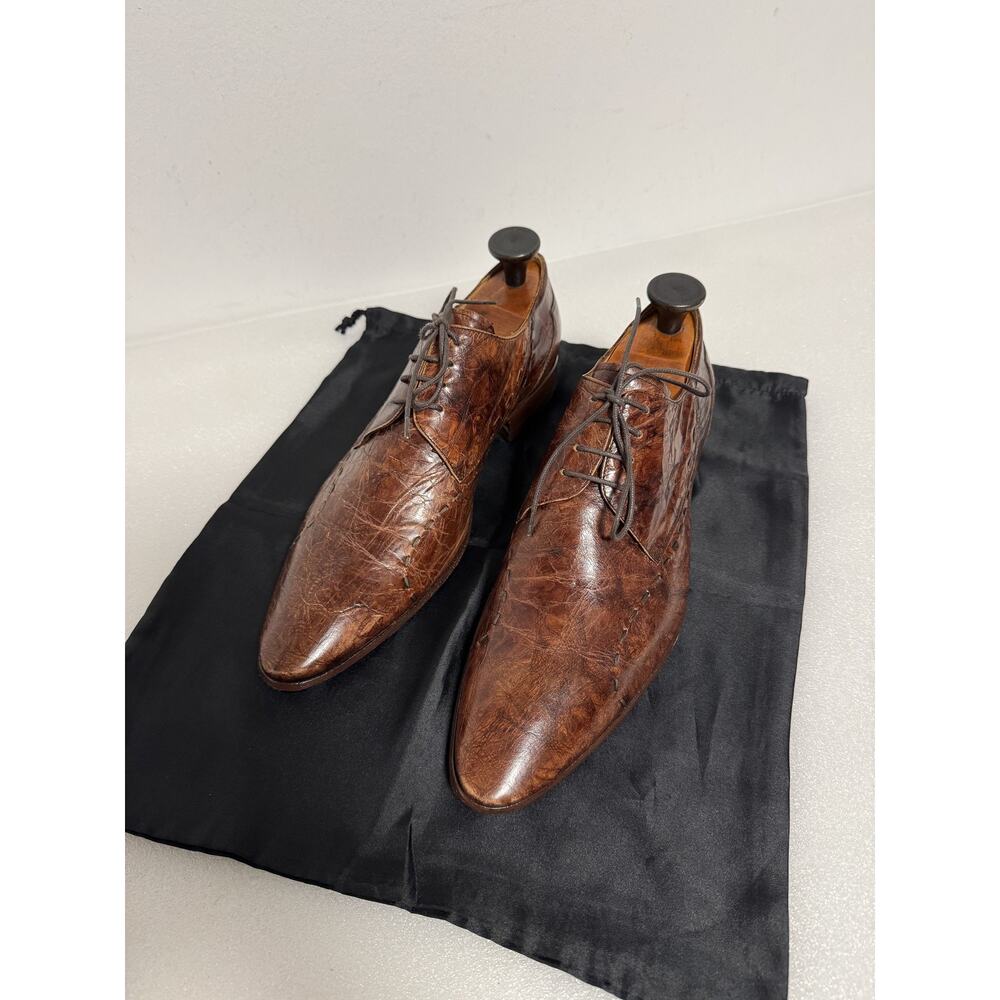 Stefano Castelli Shoes Mens Size 42 Brown Handmade Italian Leather Dress Oxfords